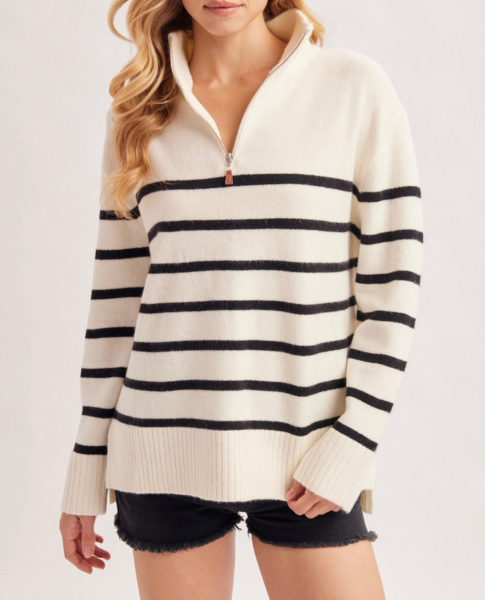 Striped Quarter Zip Sweater