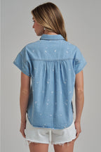 Floral Embroidery Button Down