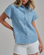 Floral Embroidery Button Down