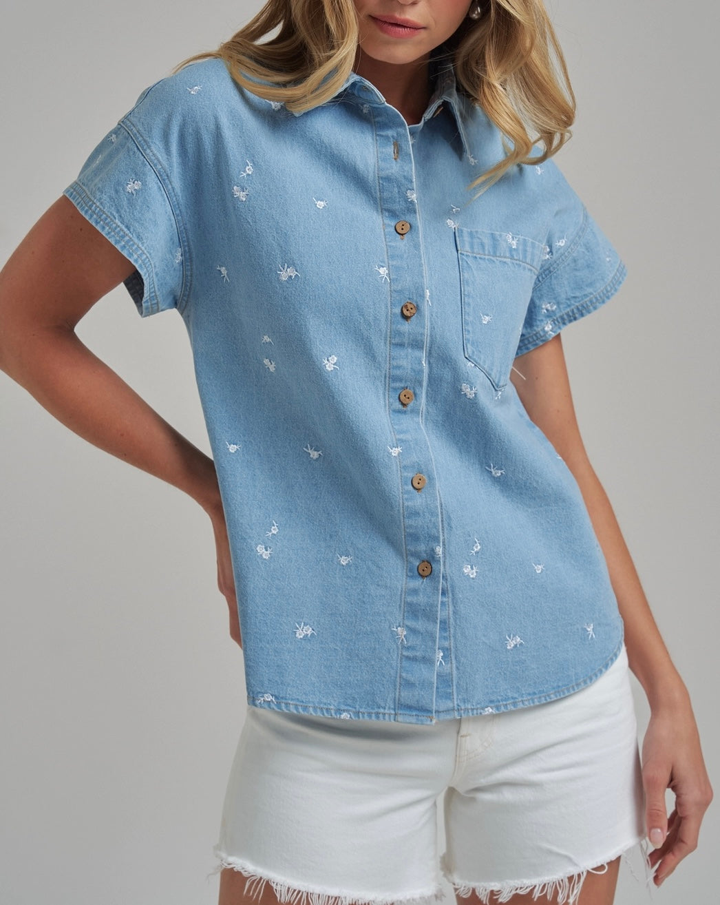 Floral Embroidery Button Down
