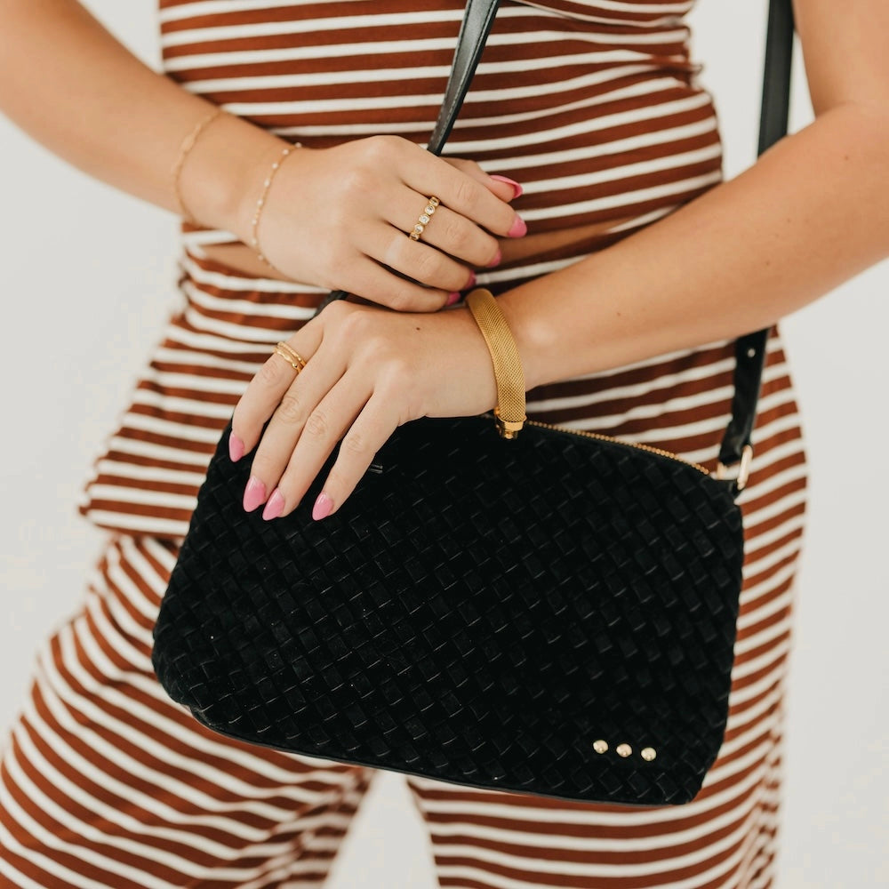 Suede Harper Shoulder Bag - Black