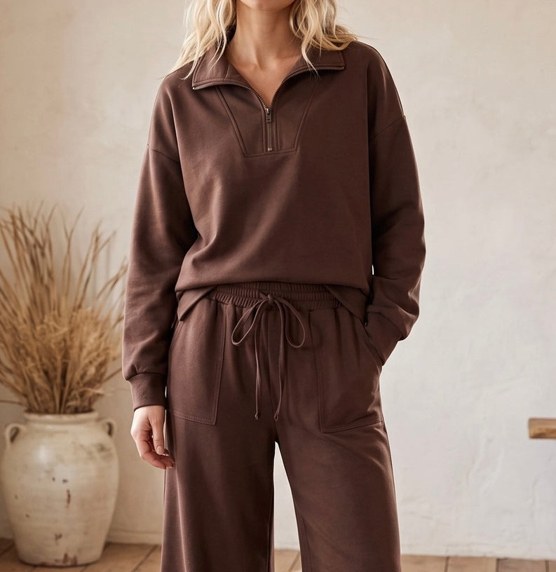 Scuba Quarter Zip Top- Mocha