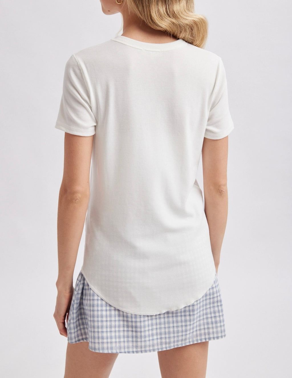 Ribbed Knit Basic Tee - White