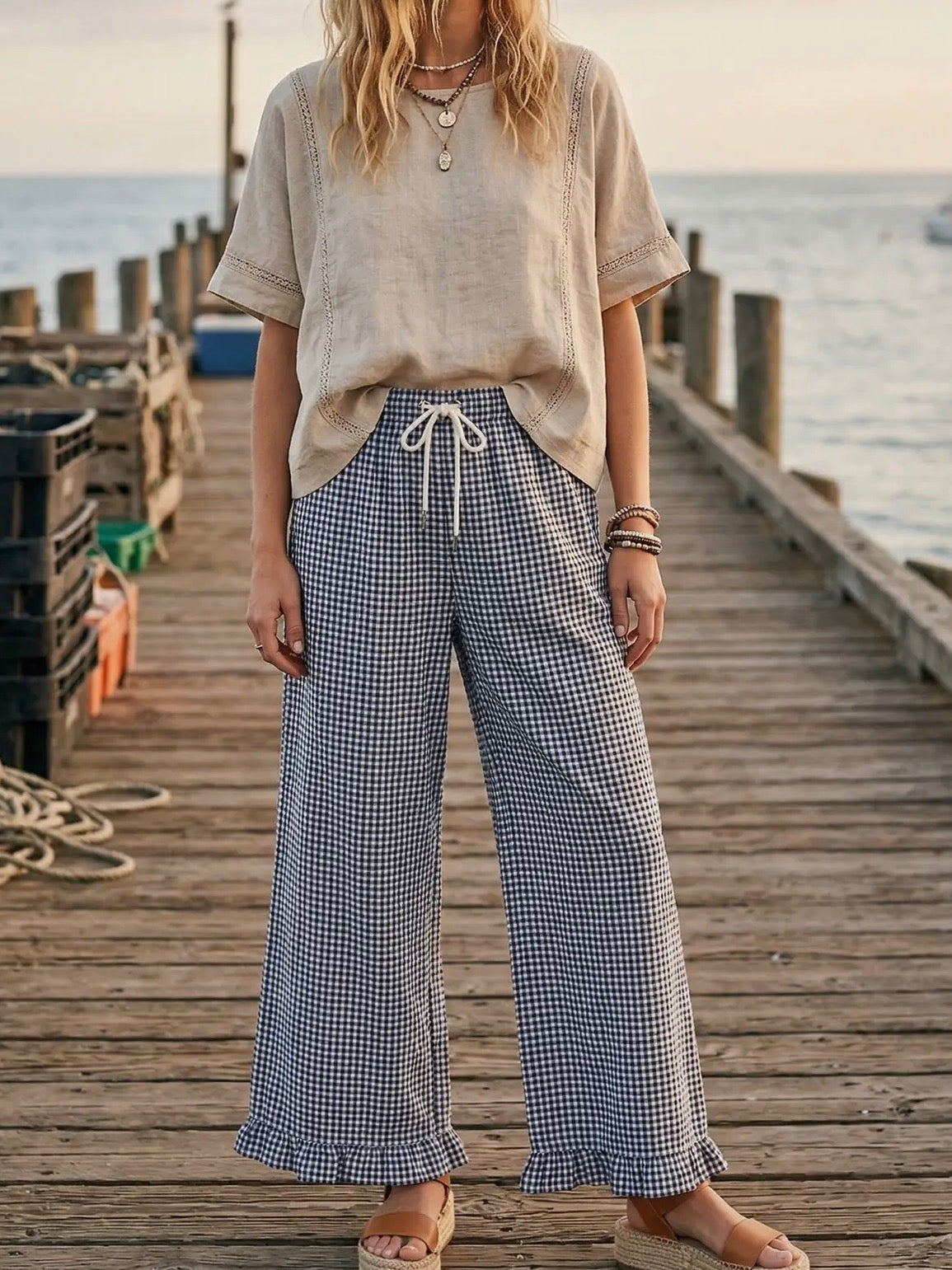 Little Ruffle Gingham Pants