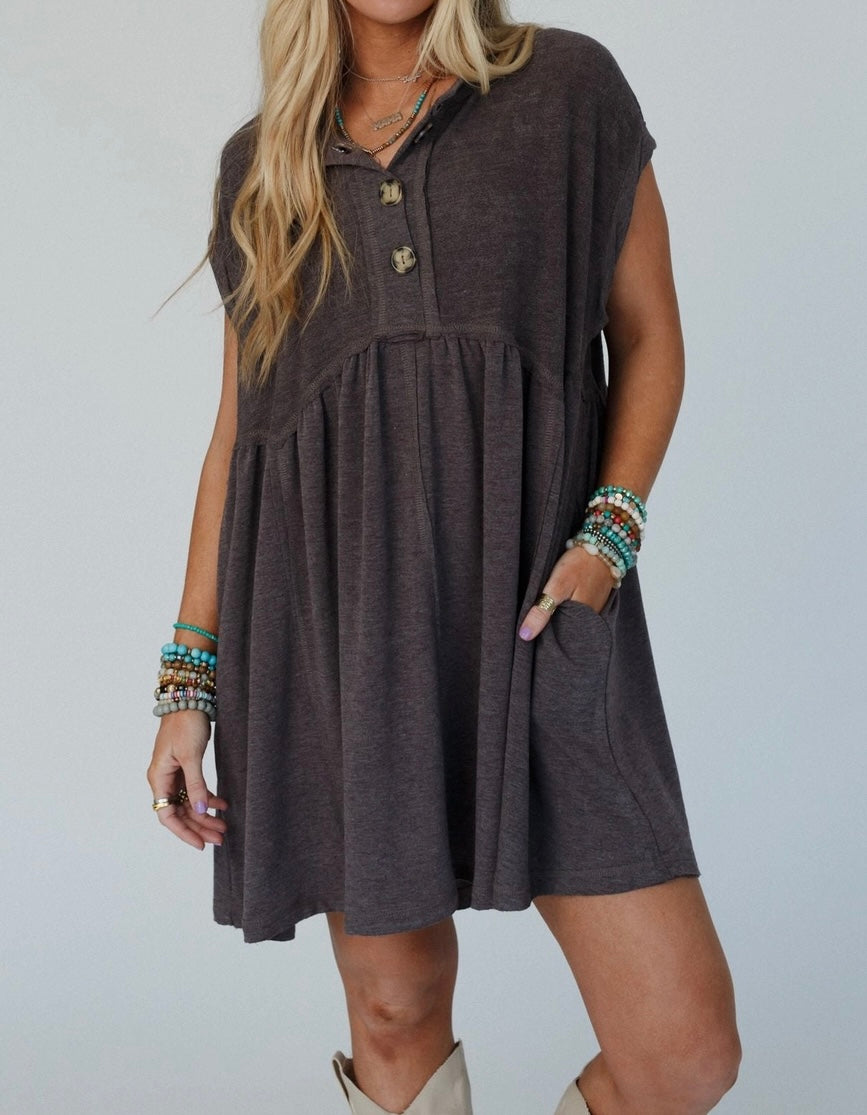 Sweet Sunday Babydoll Dress - Charcoal