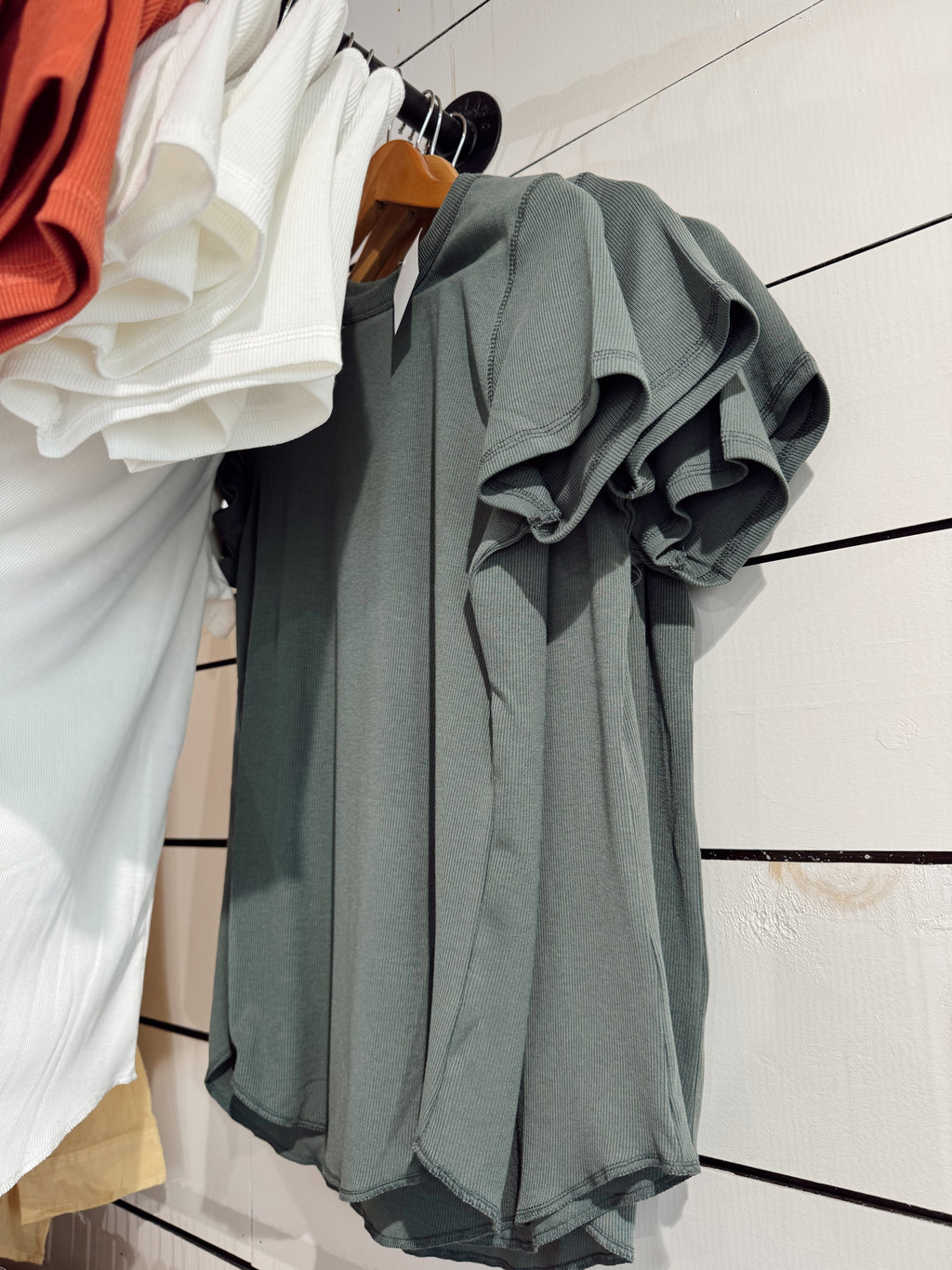 Ribbed Knit Basic Tee - Forrest