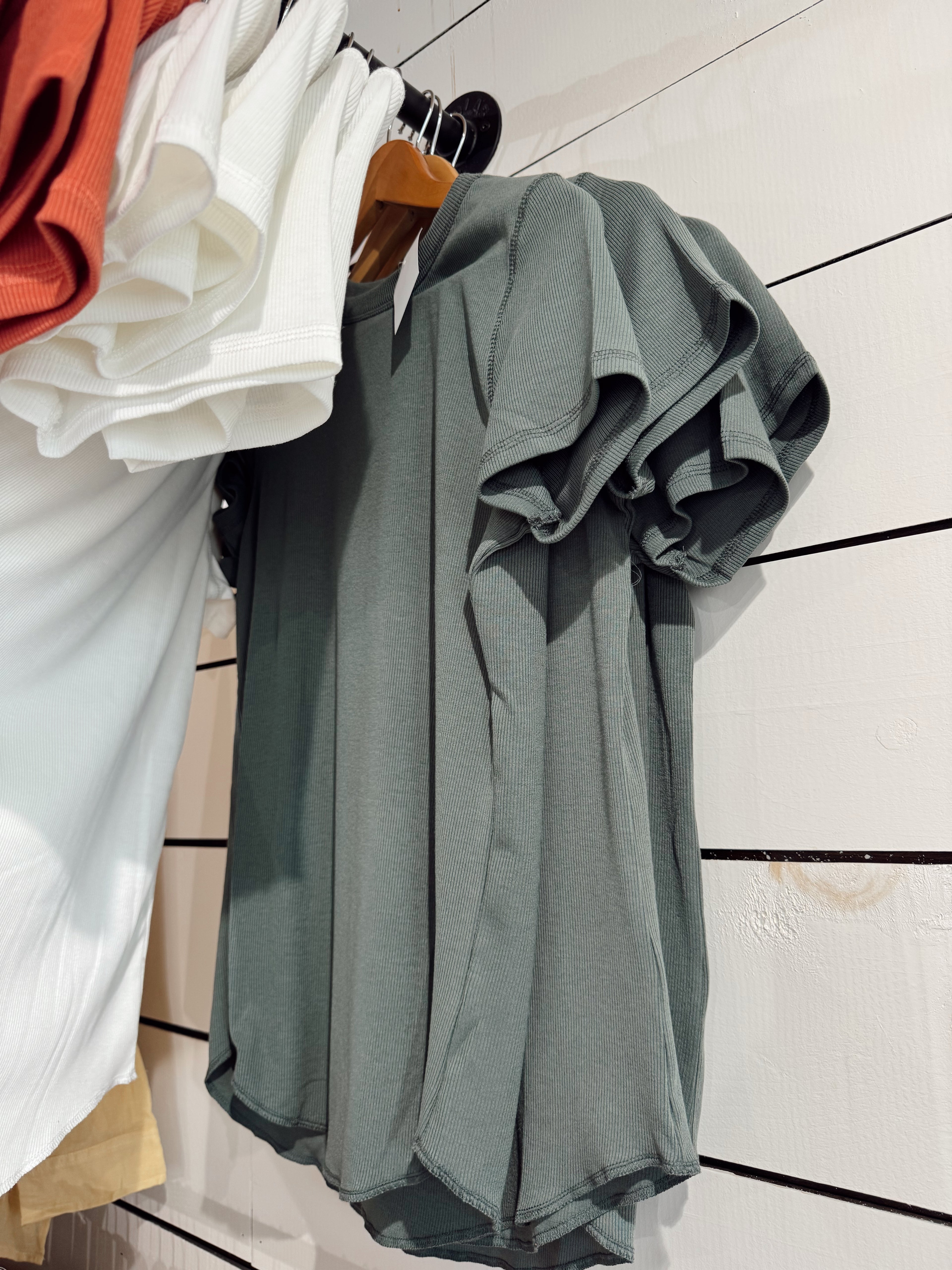 Ribbed Knit Basic Tee - Forrest