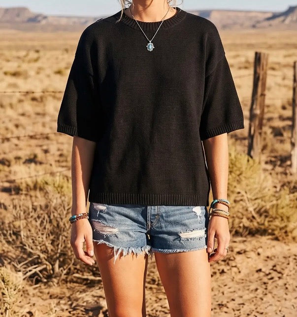 Half Sleeve Oversized Sweater - Black