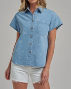 Floral Embroidery Button Down