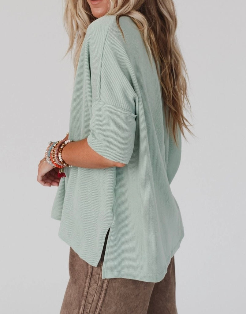 She’s Trendy V-Neck Ribbed Tee