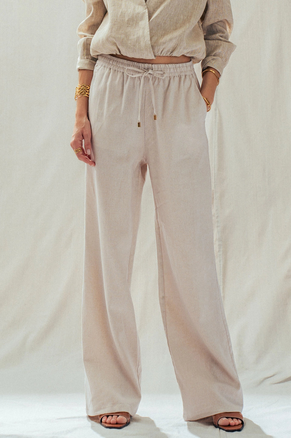 Linen Blend Wide Leg Pants