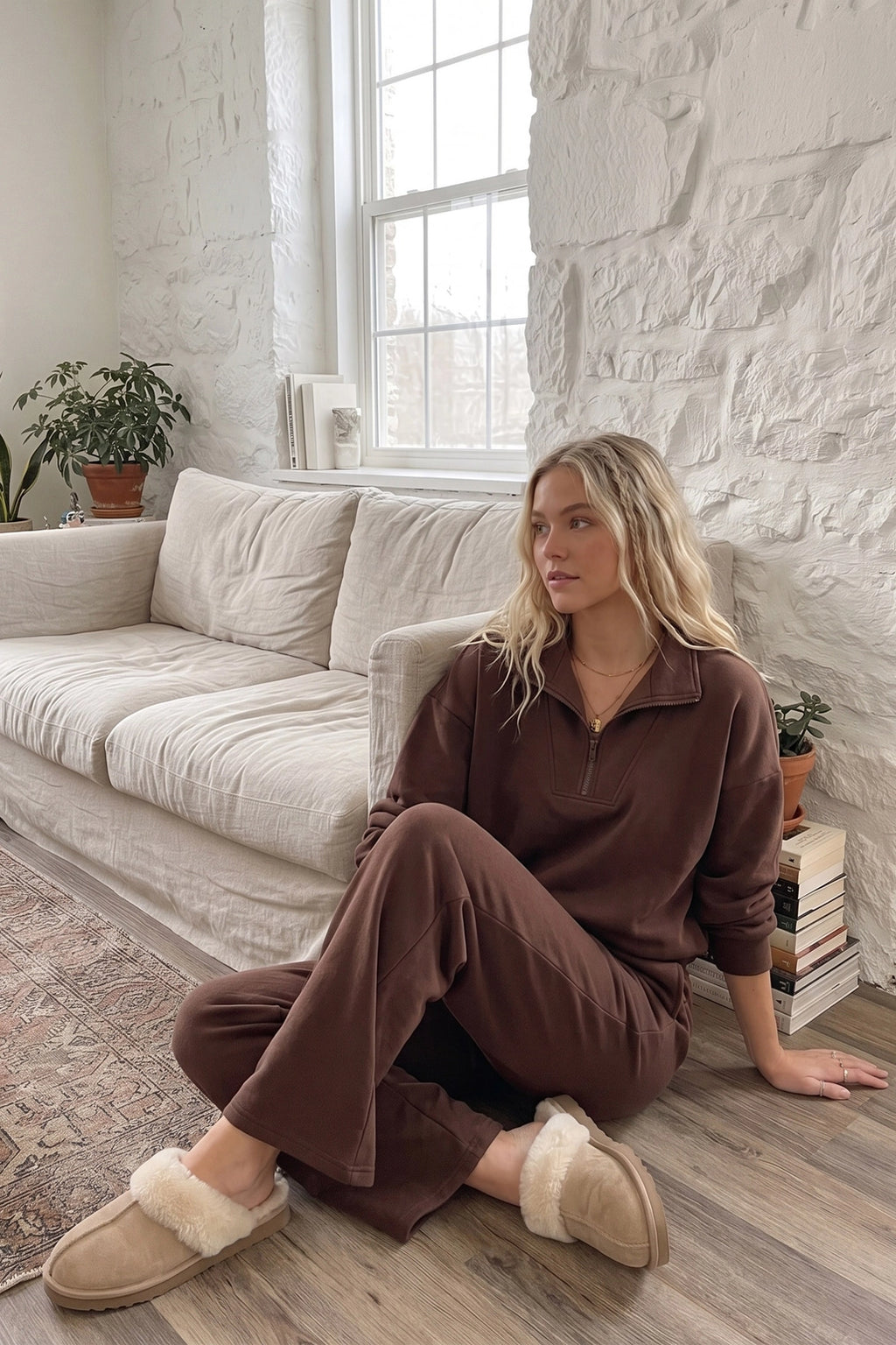 Scuba Quarter Zip Top- Mocha