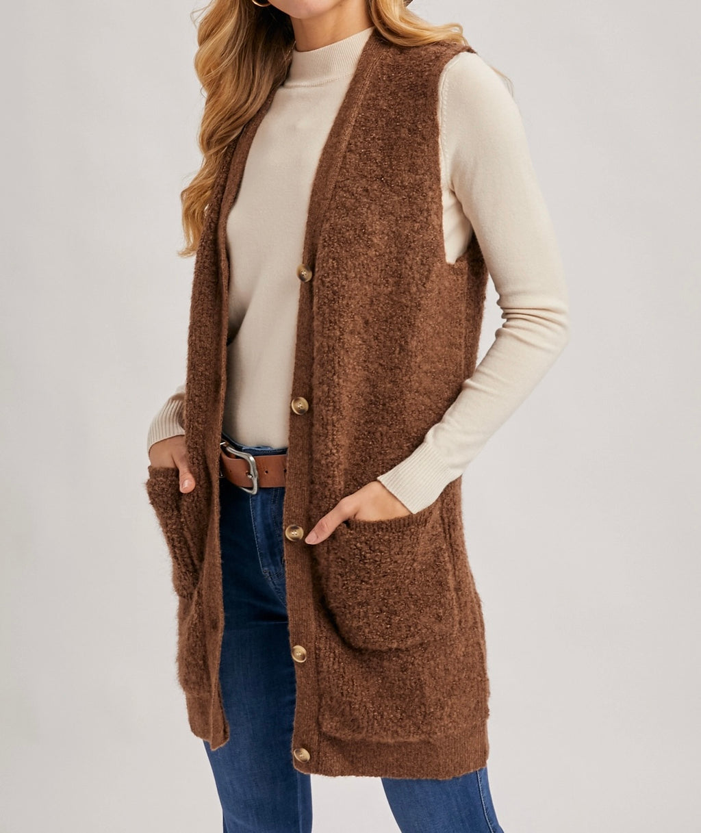 V-neck Teddy Cardigan Vest