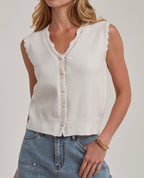 Lace Trimmed Button Front Tank
