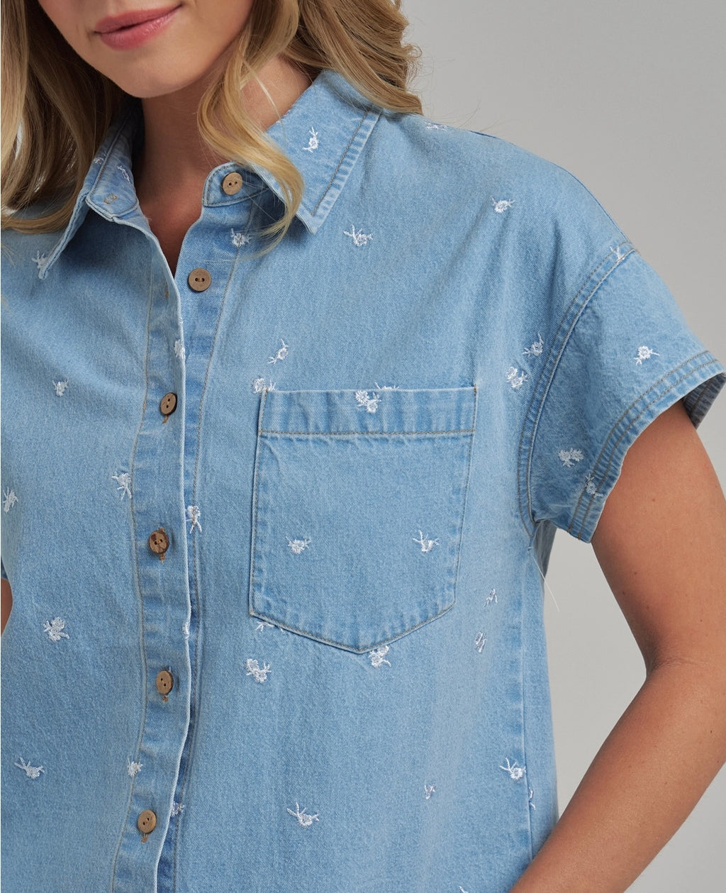 Floral Embroidery Button Down