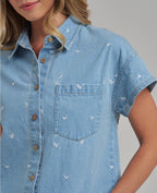 Floral Embroidery Button Down
