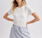 Ribbed Knit Basic Tee - White