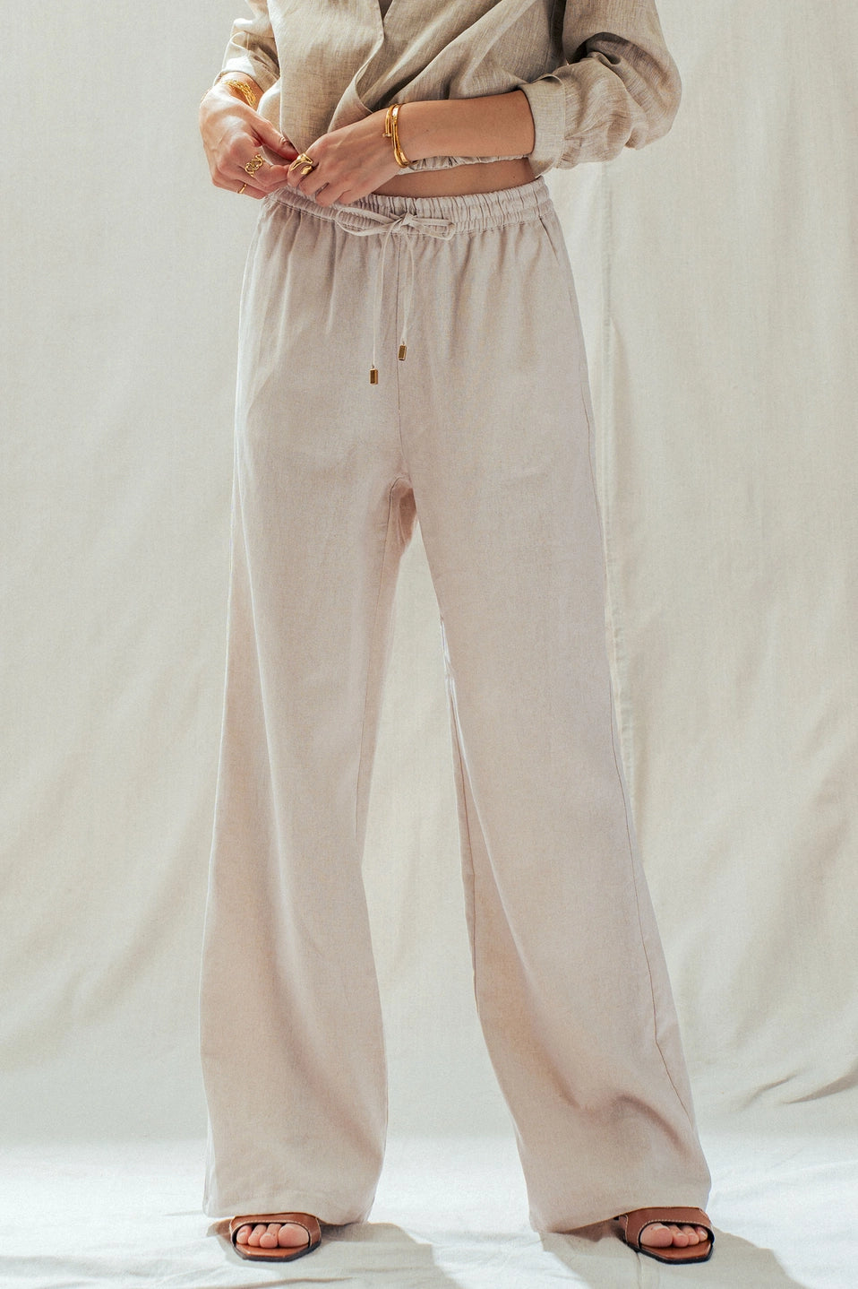 Linen Blend Wide Leg Pants