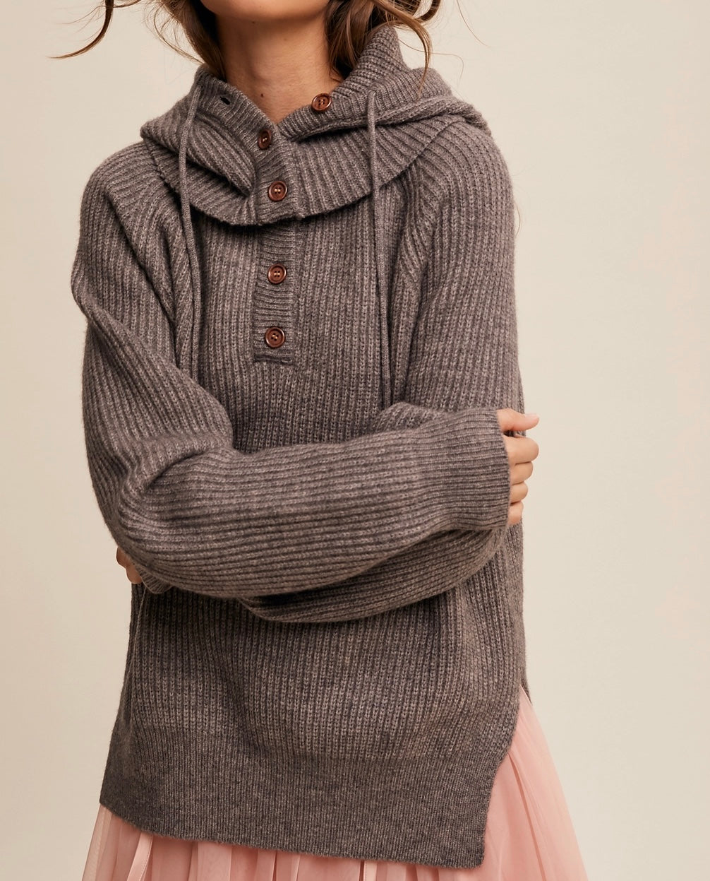Mocha Mood Detachable Hood Sweater