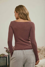 Boat Neck Long Sleeve Ribbed Top