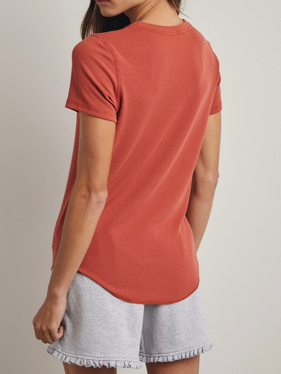 Ribbed Knit Basic Tee - Terracotta