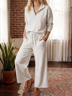 Scuba Wide Leg Pants - Heather Oatmeal