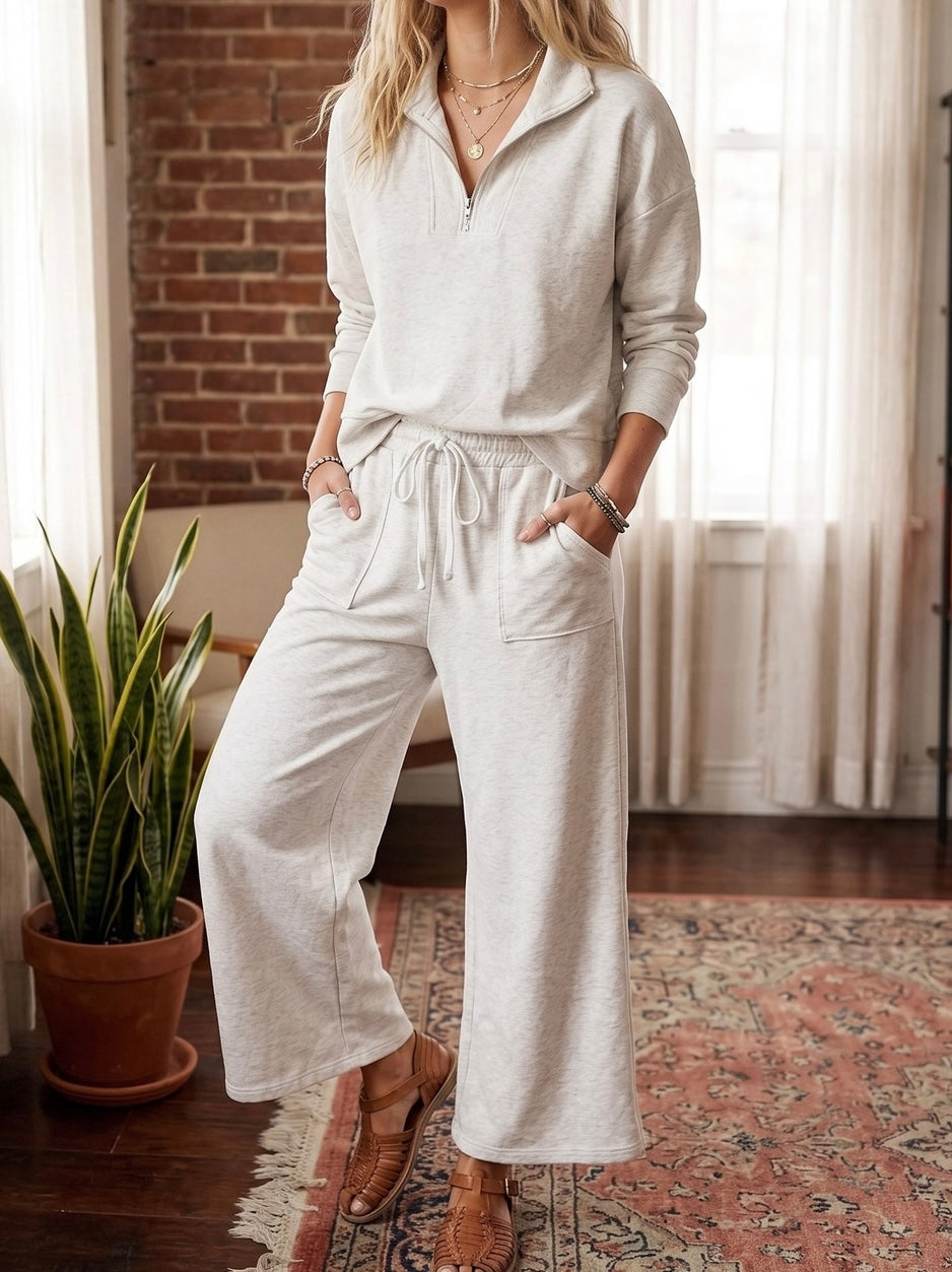 Scuba Wide Leg Pants - Heather Oatmeal