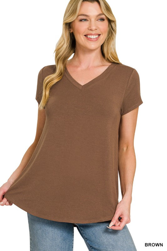 Zenana Buttery V-Neck - Brown