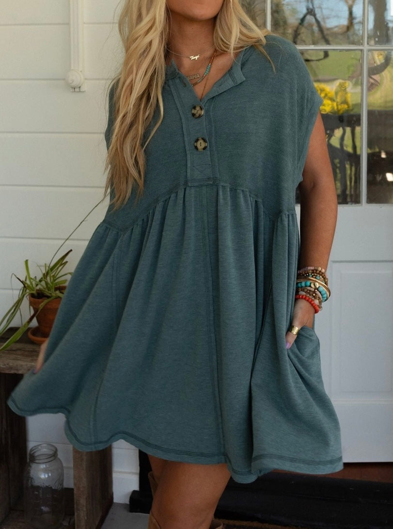 Sweet Sunday Babydoll Dress - Blue