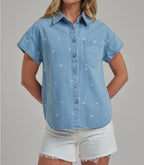Floral Embroidery Button Down