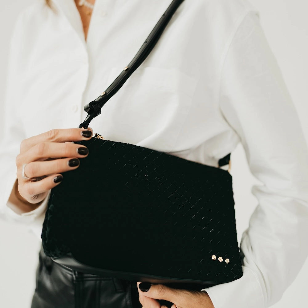 Suede Harper Shoulder Bag - Black