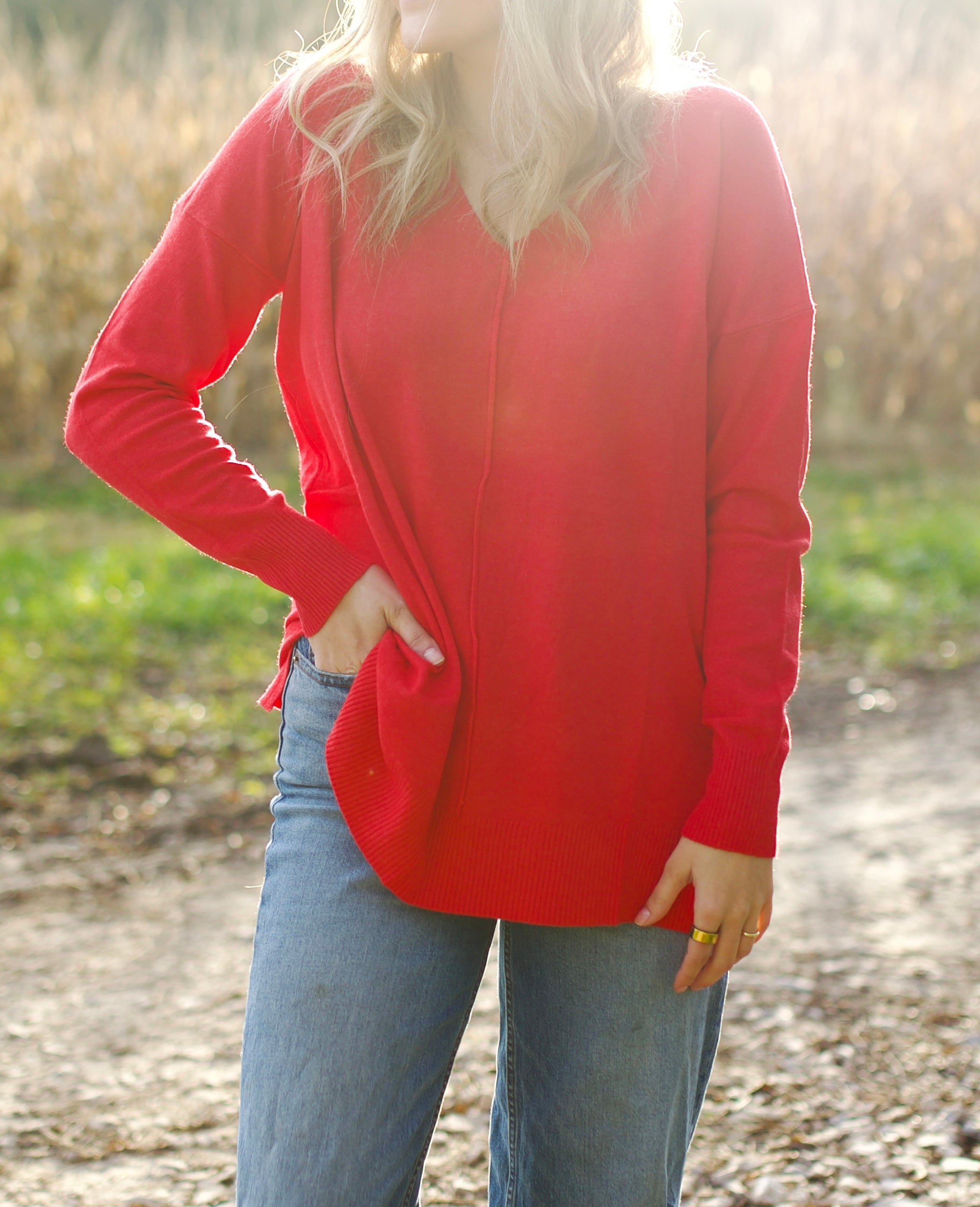 Holly Red Front Seam Sweater