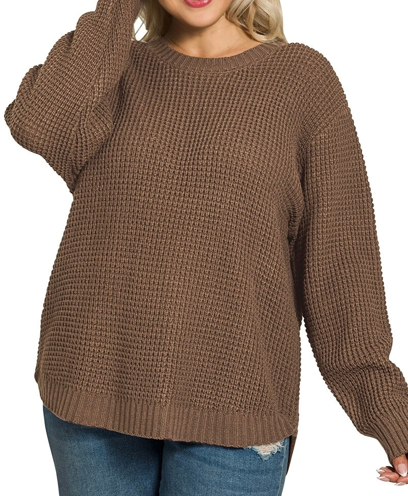 Plus Hi-Low Waffle Sweater