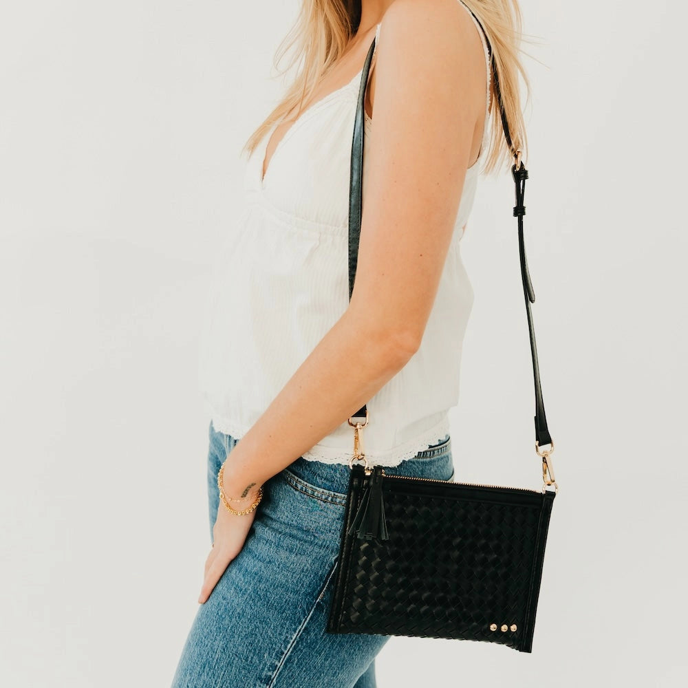 Veda Woven Crossbody + Clutch - Black