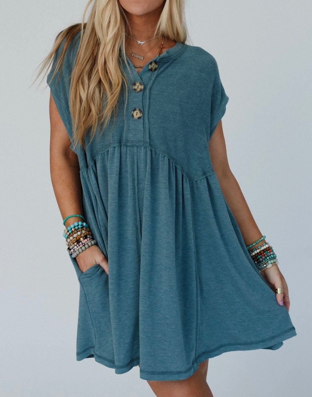 Sweet Sunday Babydoll Dress - Blue