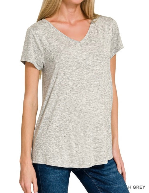 Zenana Buttery V-Neck - H Grey