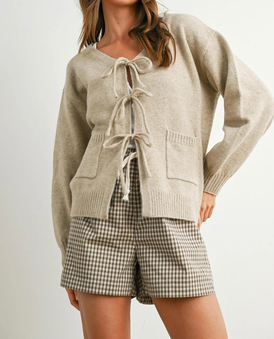 Falling for Tie Front V-Neck Cardigan