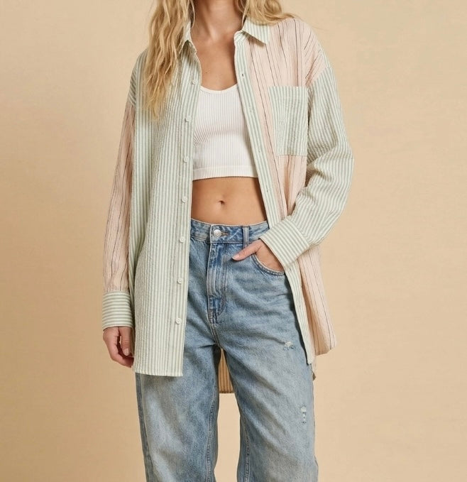 Summer Stripe Button Up - Oversized
