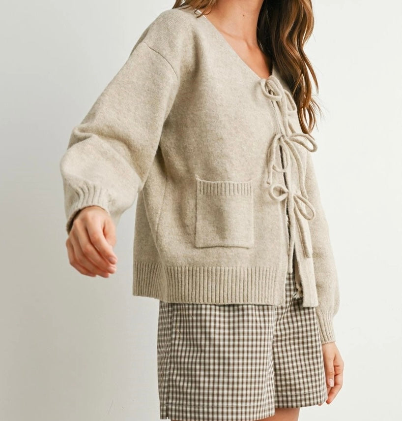 Falling for Tie Front V-Neck Cardigan