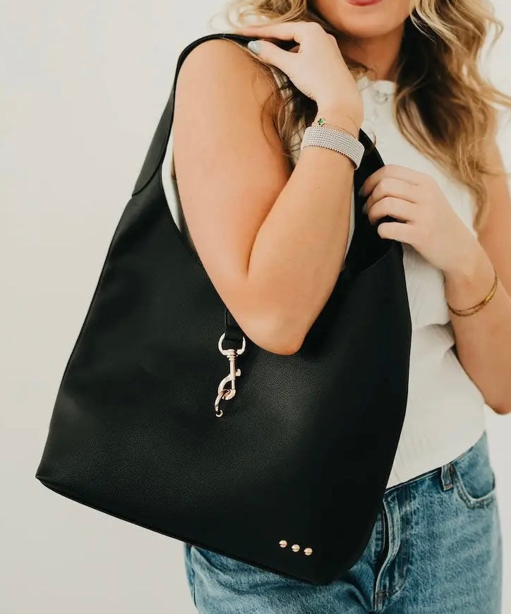 Haddie Hobo Vegan Leather Tote - Black