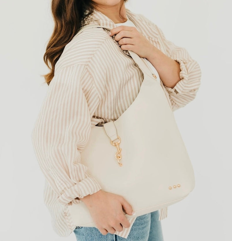 Haddie Hobo Vegan Leather Tote - Cream