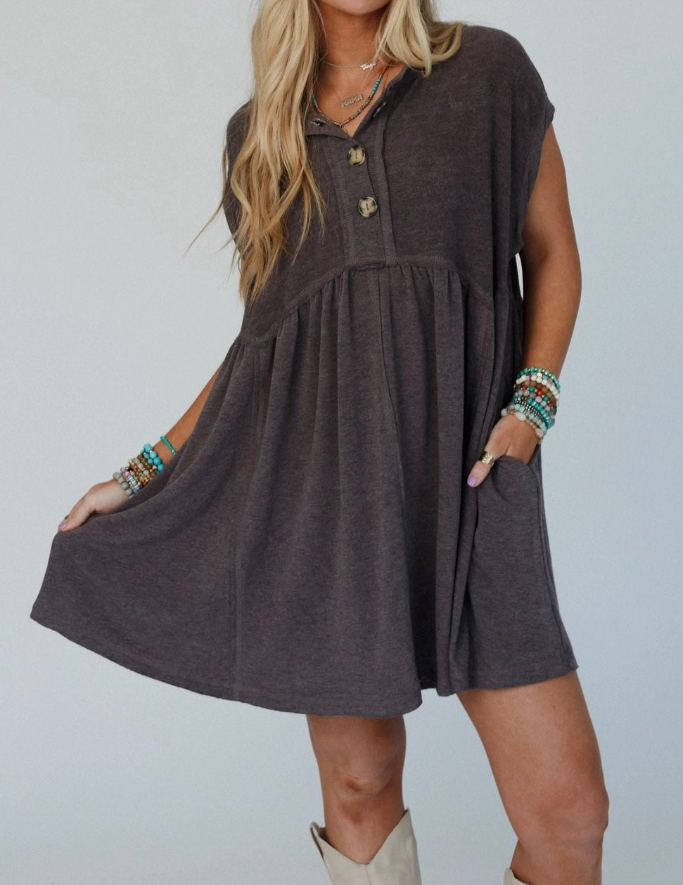 Sweet Sunday Babydoll Dress - Charcoal