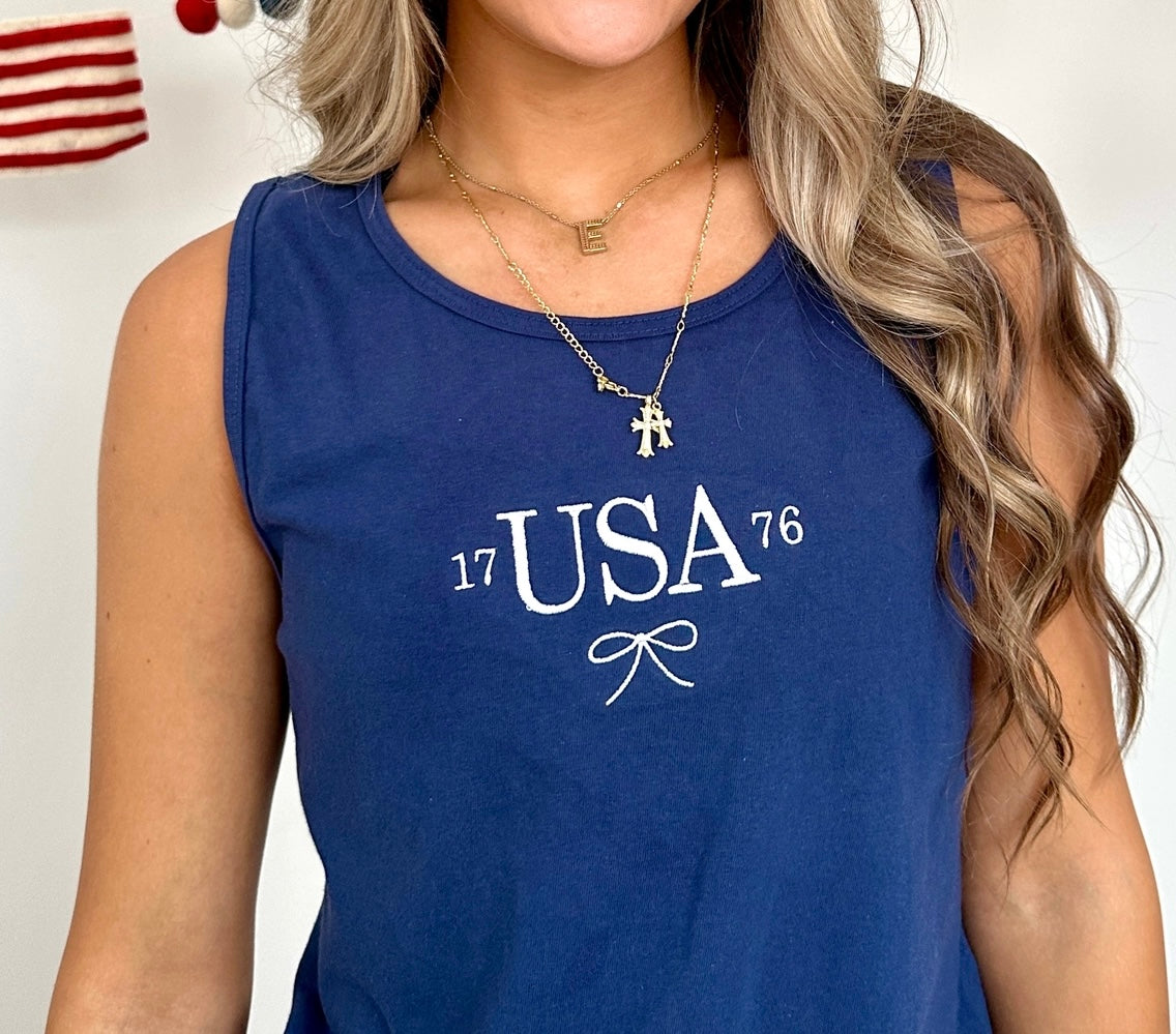USA Embroidered Bow Tank