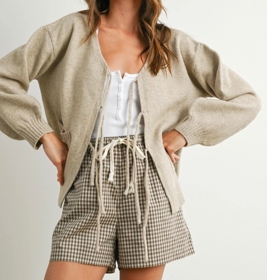 Falling for Tie Front V-Neck Cardigan