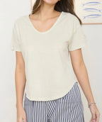 Mineral Washed Scoop Neck Tee - Stone