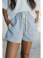 Sunday Striped Drawstring Denim Shorts