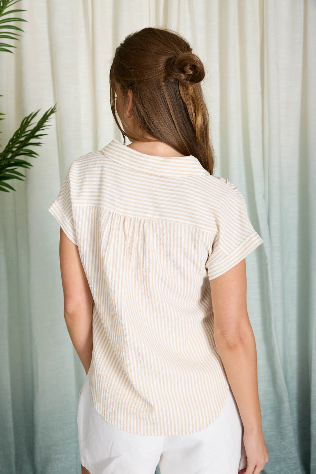 Striped Collard Cuff Sleeve Top