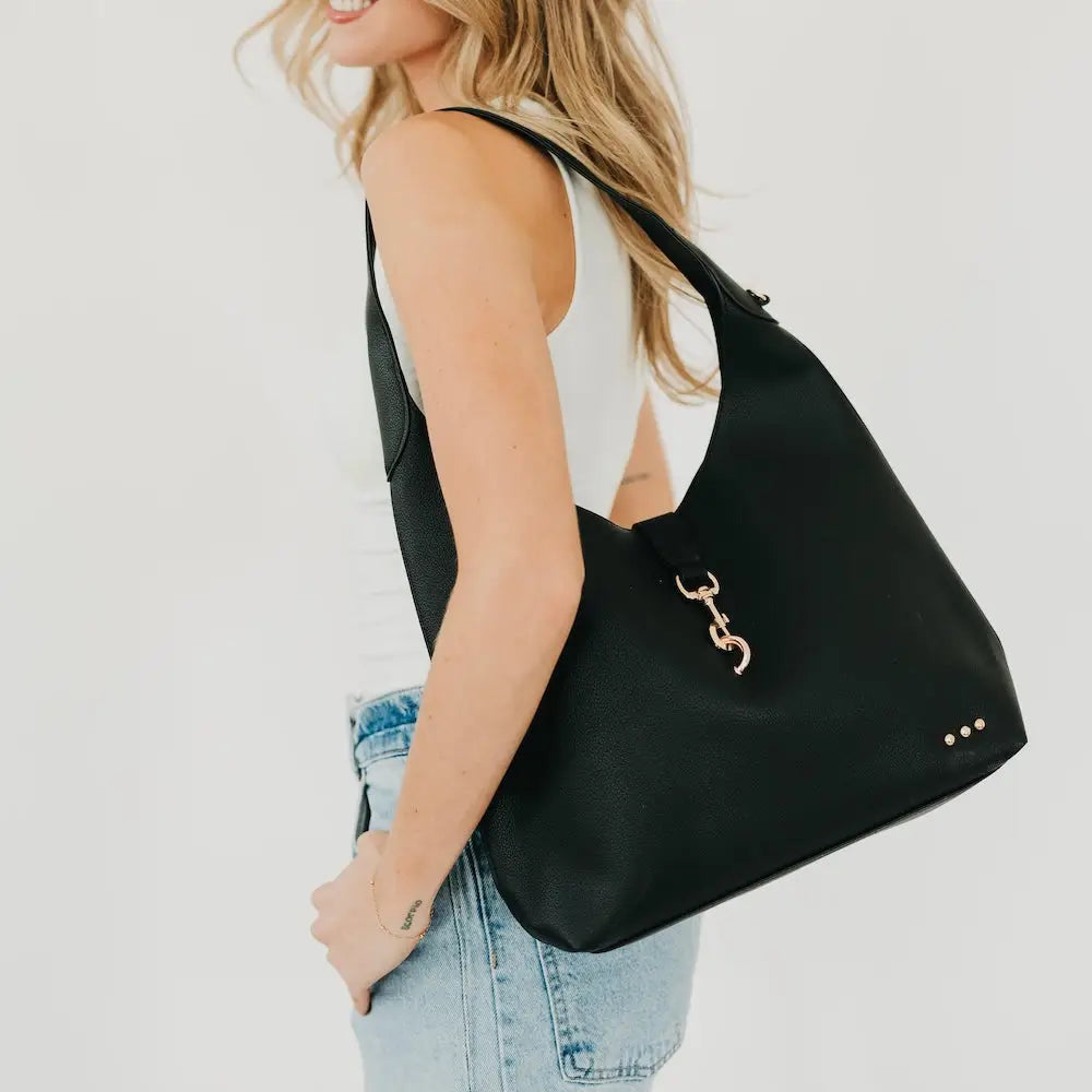Haddie Hobo Vegan Leather Tote - Black