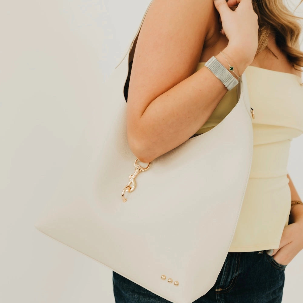 Haddie Hobo Vegan Leather Tote - Cream