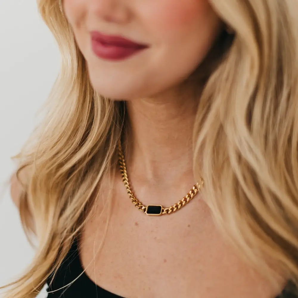 Black Stone Chain Necklace